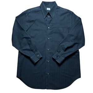 Armani Collezioni Dress Shirt Mens Large Black Tonal Chevron Stripe Long Sleeve